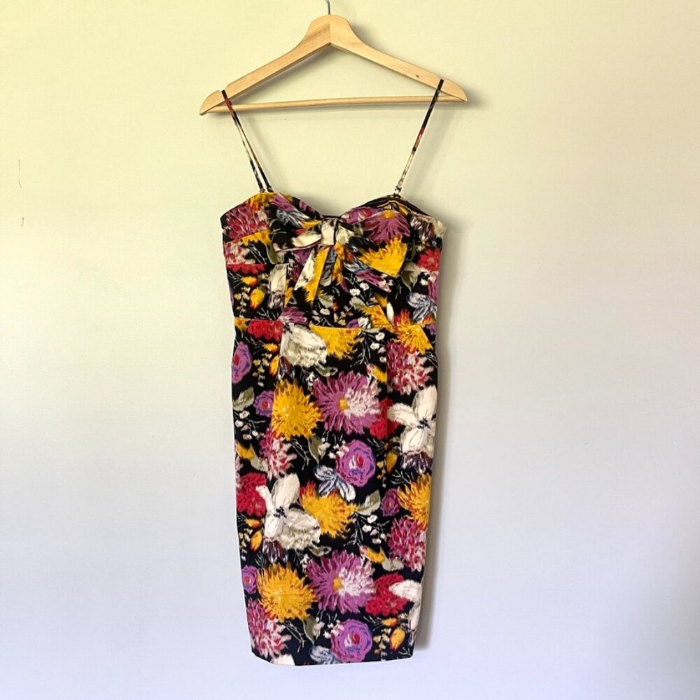 Moulinette Soeurs Dress Size 2 Floral Mini Strapless Bow Black Anthropologie